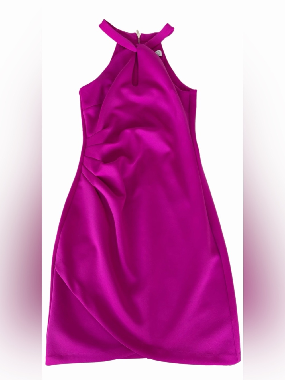 Halter Midi Sheath Dress in Bright Magenta